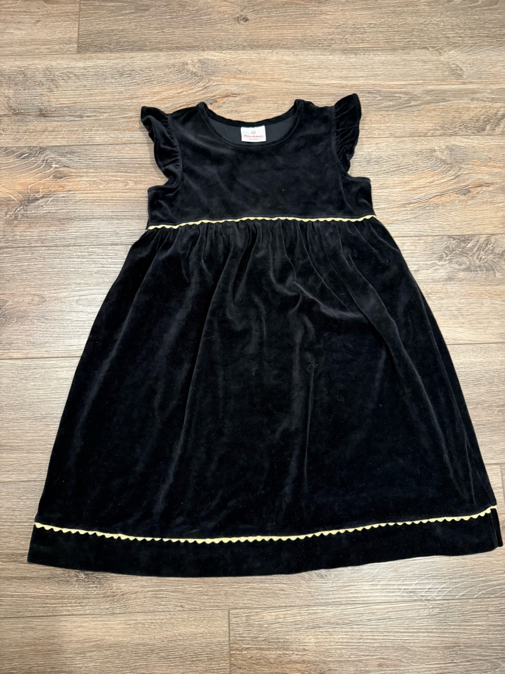 Hanna Andersson Girls Black Velvet Dress with Gold Trim